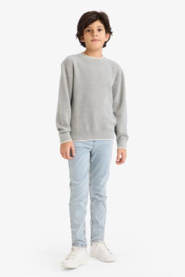 بلوز صوف ولادي قطن قصة عادية بياخة مستديرة