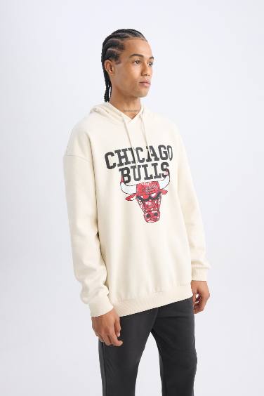 DeFactoFit NBA Chicago Bulls Boxy Fit Kapüşonlu Kalın Kumaş Sweatshirt