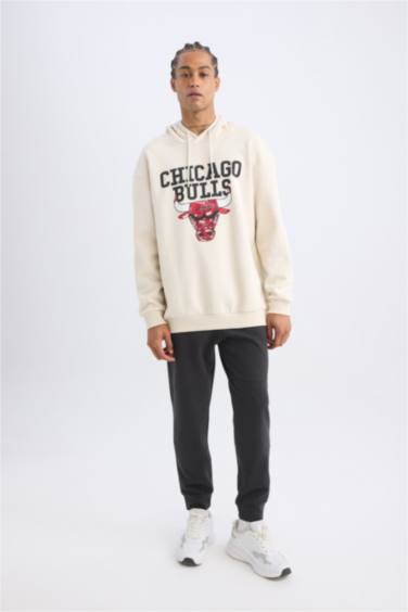 DeFactoFit NBA Chicago Bulls Boxy Fit Kapüşonlu Kalın Sweatshirt