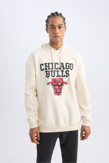 DeFactoFit NBA Chicago Bulls Boxy Fit Kapüşonlu Kalın Sweatshirt