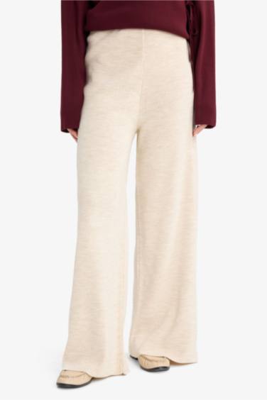 Relax Fit Triko Pantolon Basic Düz Beli Lastikli Geniş Paça