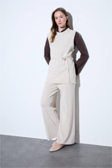 Relax Fit Triko Pantolon Basic Düz Beli Lastikli Geniş Paça