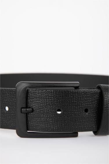 حزام رجالي جلد صناعي بإبزيم أسود مستطيل