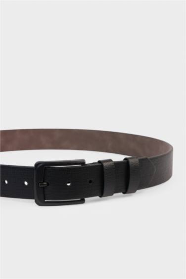 Man Rectangle Clasp Faux Leather Denim Belt