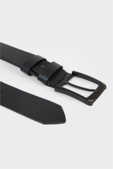 Man Rectangle Clasp Faux Leather Denim Belt