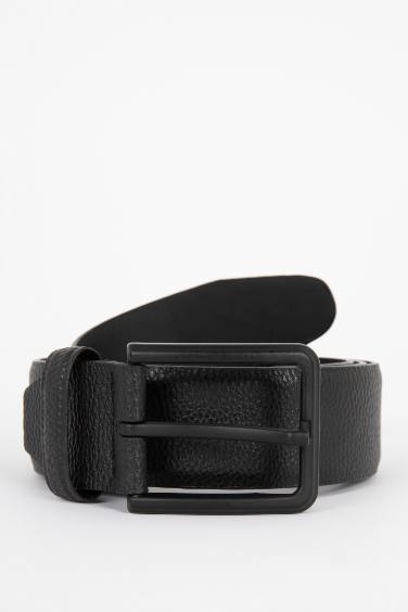 Man Rectangular Buckle Faux Leather Classic Belt