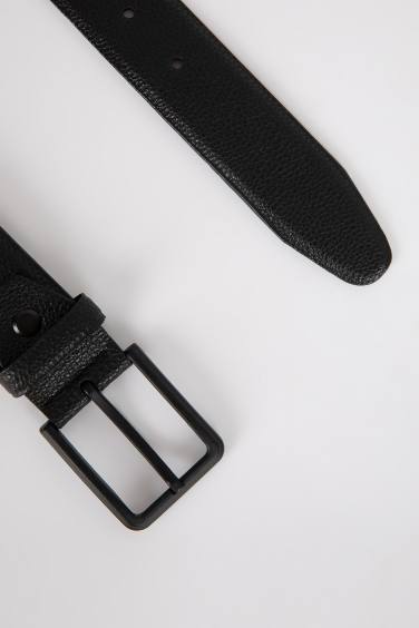 Man Rectangular Buckle Faux Leather Classic Belt