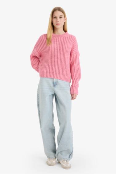 Oversize Fit Crew Neck Basic Dress Pullover