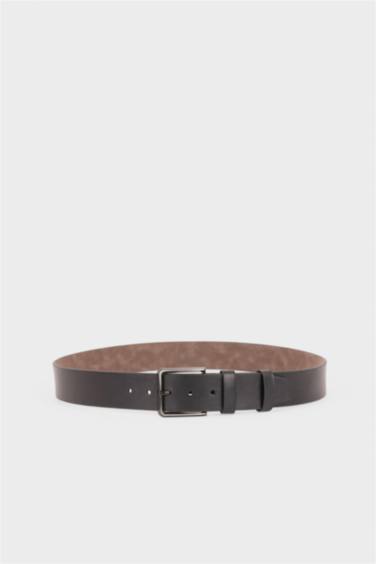 Man Rectangle Clasp Faux Leather Denim Belt