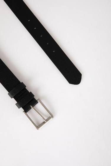 Men Faux Leather Rectangle Buckle Denim Belt