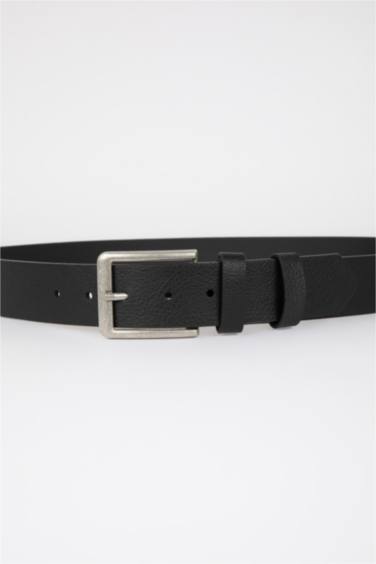Men Faux Leather Rectangle Buckle Denim Belt