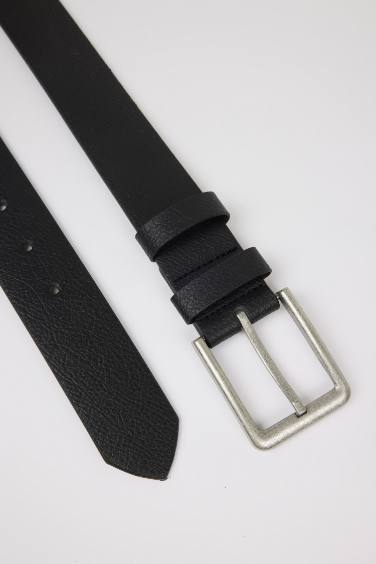 Man Square Clasp Faux Leather Belt