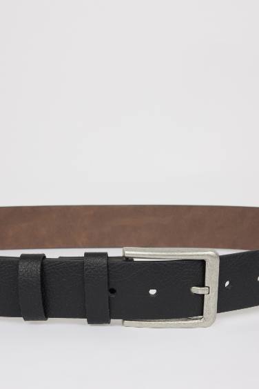 Man Square Clasp Faux Leather Belt