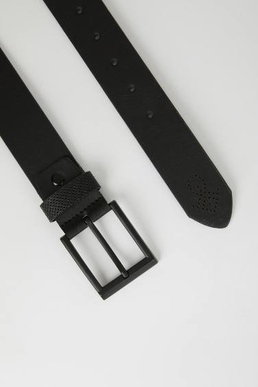 حزام جلد صناعي بإبزيم مستطيل للرجال