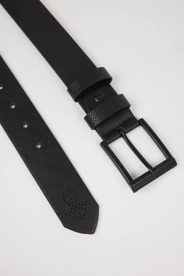 Man Rectangle Clasp Faux Leather Denim Belt