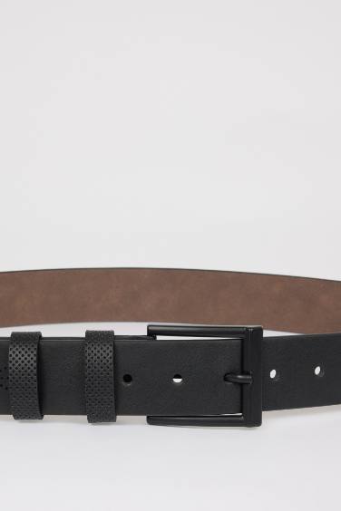 Man Rectangle Clasp Faux Leather Denim Belt