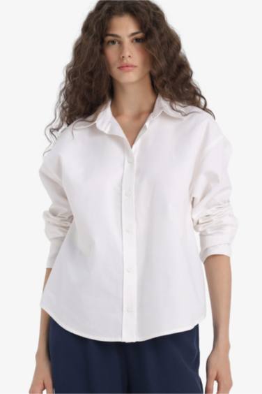 Oversize Fit Shirt Collar Oxford Long Sleeve Shirt