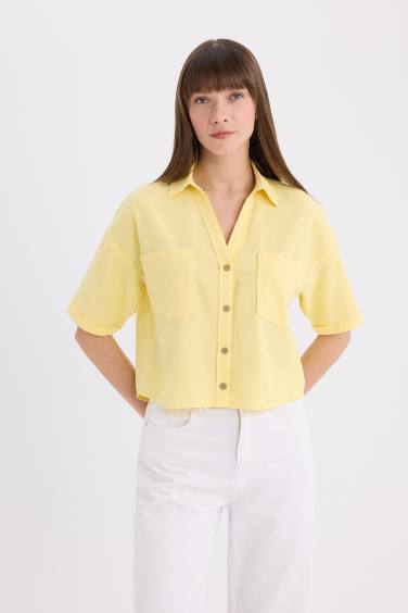 Boxy Fit Basic Düz Kısa Kollu Gömlek