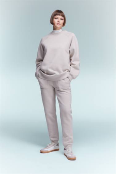 Oversize Geniş Kalıp Bisiklet Yaka Kalın Basic Düz Sweatshirt