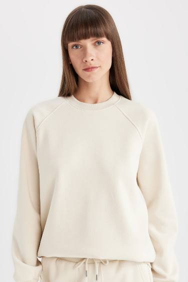 Oversize Geniş Kalıp Bisiklet Yaka Kalın Basic Düz Sweatshirt