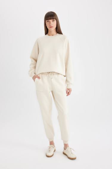 Oversize Geniş Kalıp Bisiklet Yaka Kalın Basic Düz Sweatshirt