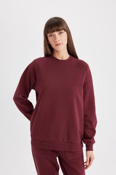 Oversize Fit Geniş Kalıp Bisiklet Yaka Kalın Basic Düz Casual Sweatshirt