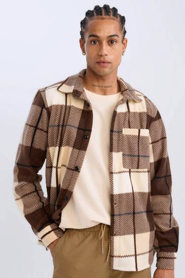 Regular Fit Checkered Fleece Shirt