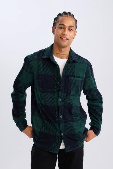 Regular Fit Checkered Fleece Shirt