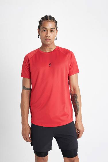 T-Shirt Sportif Slim à Manches Courtes Col Rond imprimé de DeFactoFit