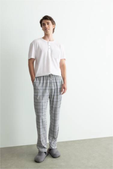 Regular Fit Plaid Square Patterned Short Sleeve Pajamas Set