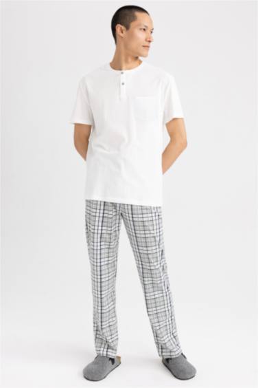 Regular Fit Plaid Square Patterned Short Sleeve Pajamas Set