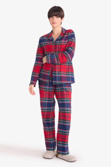 سيت بجامة كاروهات قصة عادية من Fall in Love - قطعتين