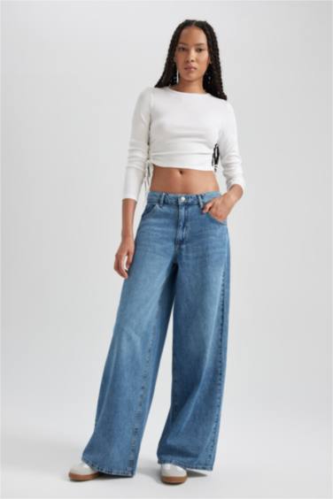 Fitted Basic Uzun Kollu Crop Tişört