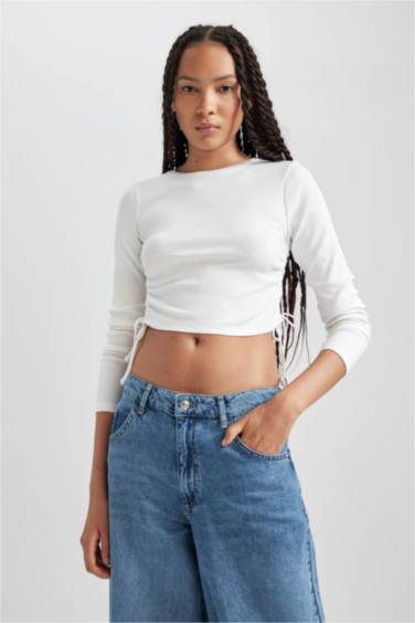 Fitted Basic Uzun Kollu Crop Tişört