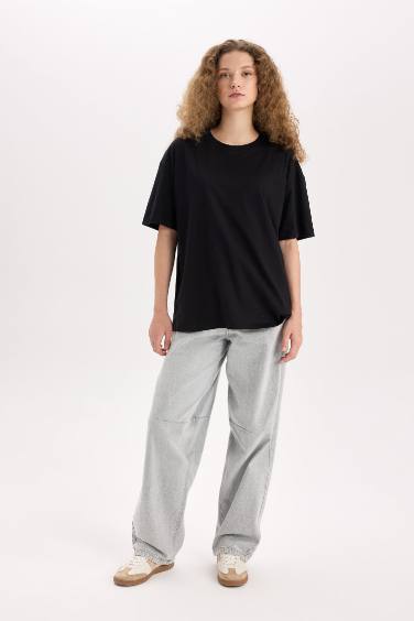 Oversize Fit Crew Neck Basic Black T-Shirt