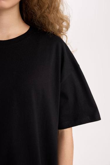 Oversize Fit Crew Neck Basic Black T-Shirt