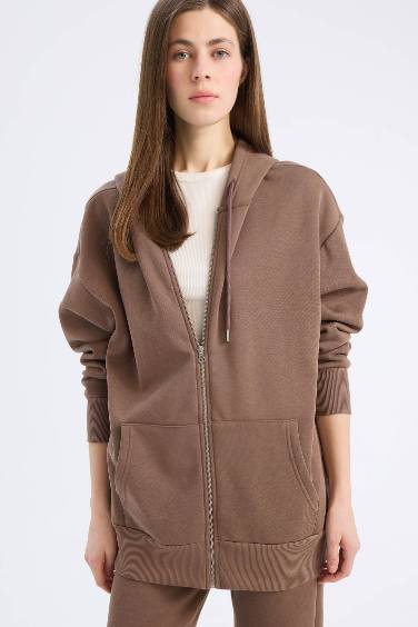 Sweat à capuche oversize basique avec poches et fermeture zip