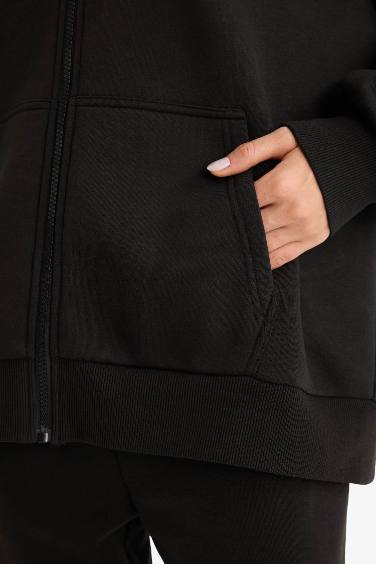 Oversize Fit Hooded Thick Sweatshirt Fabric Cardigan