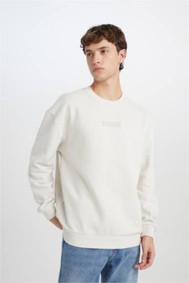 Boxy Fit Bisiklet Yaka Baskılı Sweatshirt