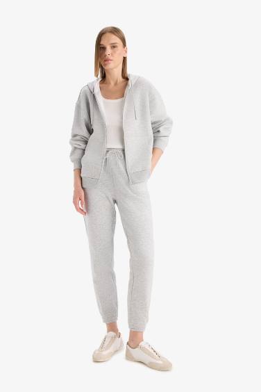 بنطرون سادة جوجر فيت ثقيل بخصر عالي