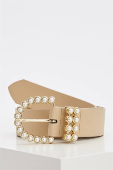 Kadın Suni Deri İnci Tokalı Kemer