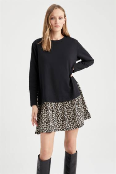 Patterned Flounce Skirt Detail Sweat Dress