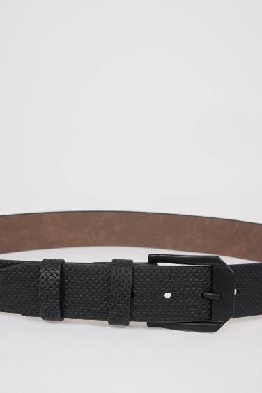 حزام رجالي جلد صناعي بمشبك مستطيل