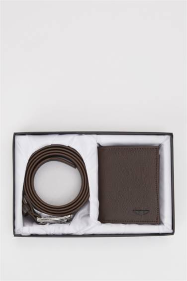 Erkek Hediye Seti Suni Deri Kemer ve Cüzdan