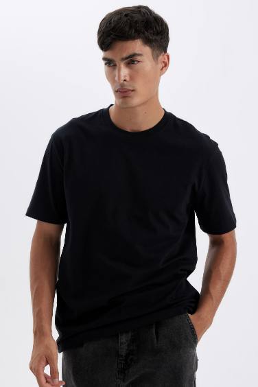 Black New Regular Fit Cotton Basic T-Shirt