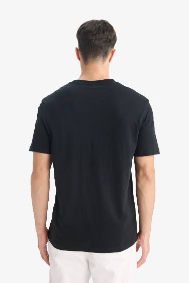 %100 Pamuk New Regular Fit Bisiklet Yaka Basic Düz Kısa Kollu Siyah Tişört