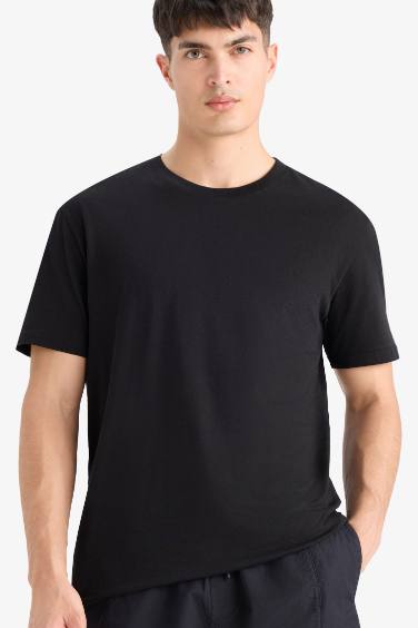 %100 Pamuk New Regular Fit Bisiklet Yaka Basic Düz Kısa Kollu Tişört