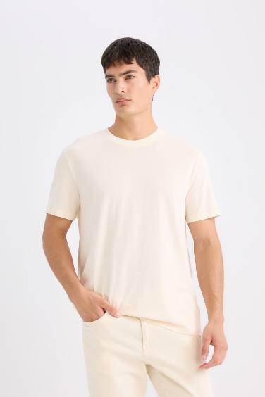 %100 Pamuk New Regular Fit Bisiklet Yaka Basic Düz Kısa Kollu Tişört