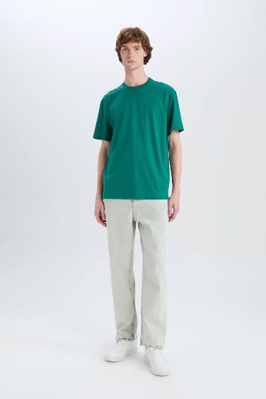 %100 Pamuk New Regular Fit Bisiklet Yaka Basic Düz Kısa Kollu Tişört