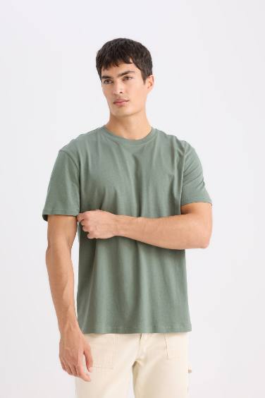 %100 Pamuk New Regular Fit Bisiklet Yaka Basic Düz Kısa Kollu Tişört